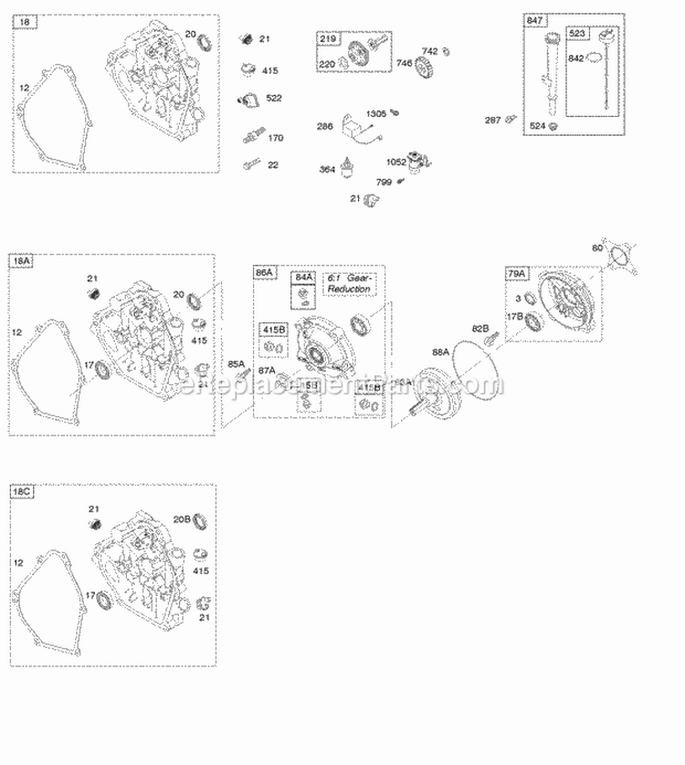 Crankcase Cover Gear Reduction Lubrication Diagram and Parts List for 122002-0394-B8  Briggs and Stratton Engine